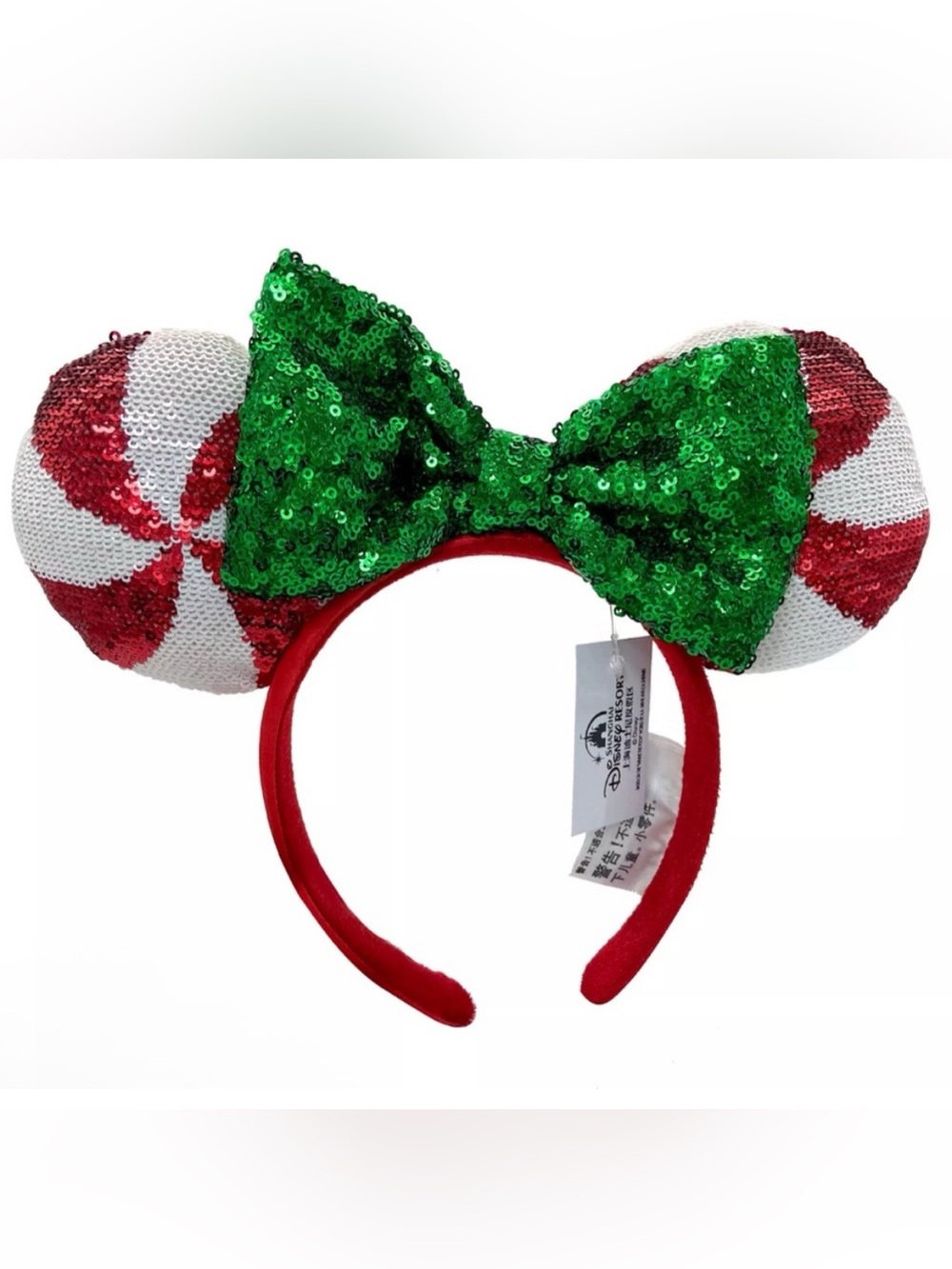 🌲NWT Disney Parks Christmas Lollipop Mickey Minnie Ears Headband Sequin Holiday